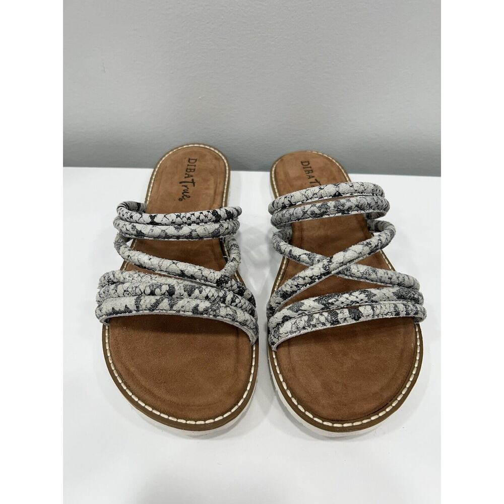 Diba True Cedar Cove Sz 8 Gray Leather Strappy Slide Sandals Snake Print NIB‎